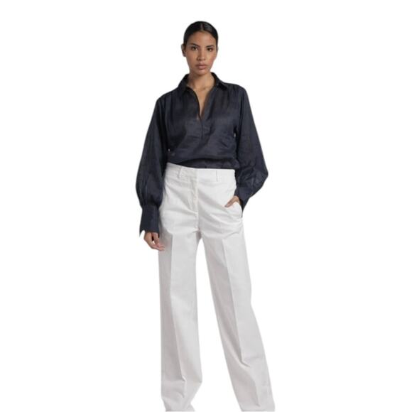 Frame Long Sleeve Ramie Blouse Navy Blue Size Medium - Picture 4 of 12